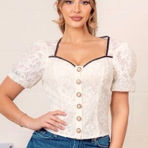 Contrast Lace Blouse with Bell Sleeves Size M